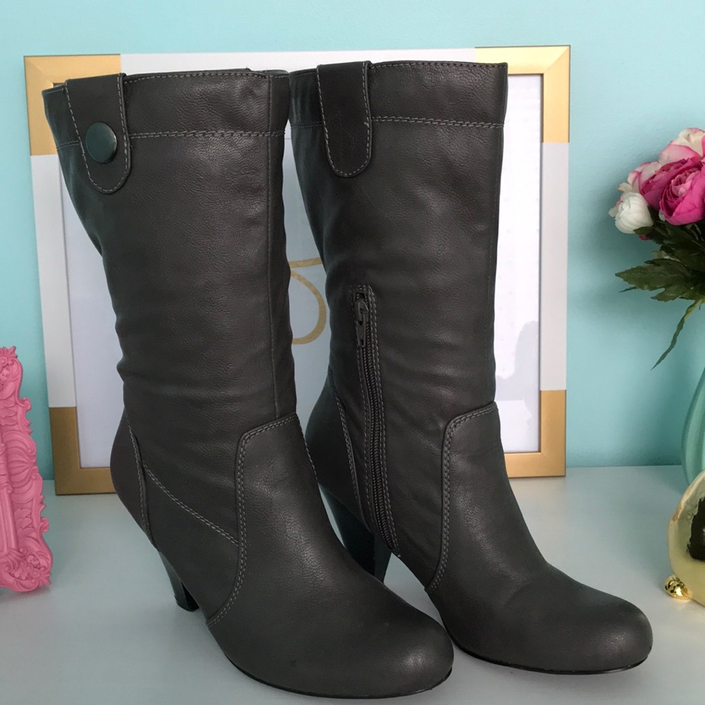 Gray Mid Calf Boots
